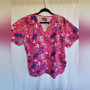 Butter Soft Large Pink Animal Print Scrub Top with Pockets.